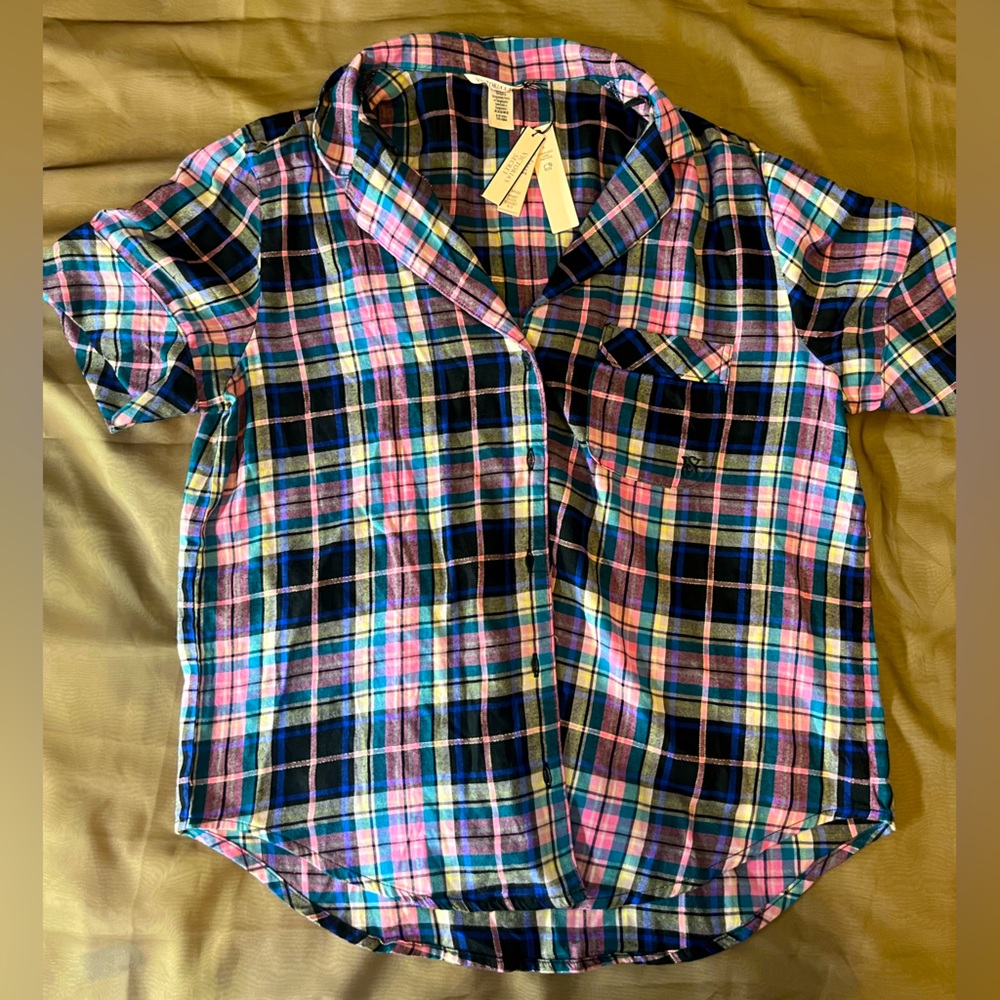 Victoria's Secret Pink and Blue Plaid Button Down Shirt